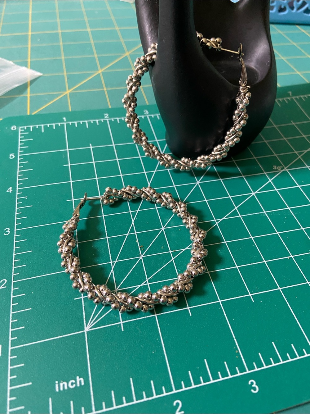 Silver Beaded Hoop Earrings - Women Jewelry